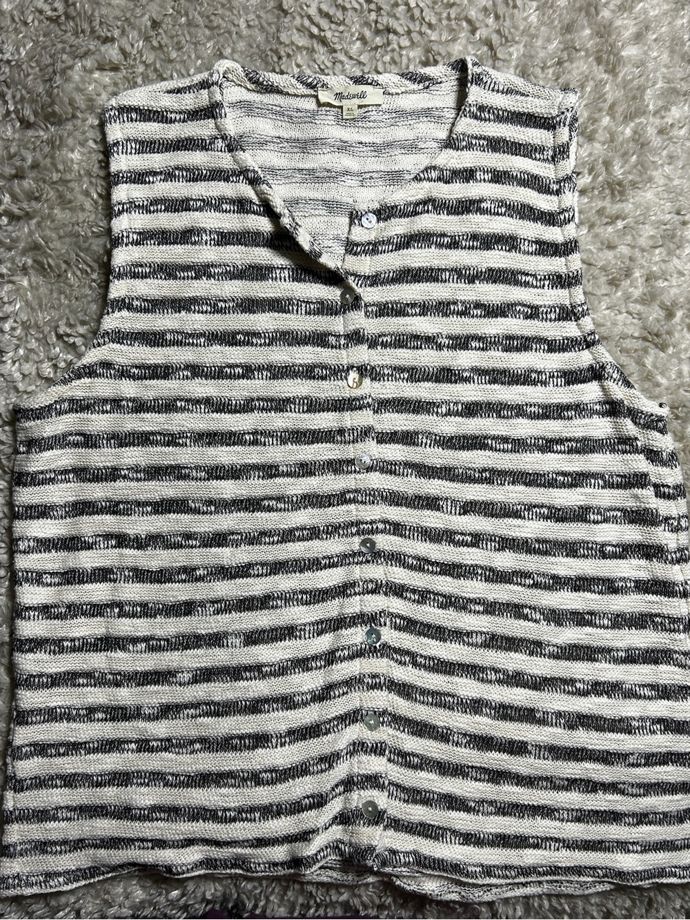 Madewell Black and White Striped Sleeveless Button-Down Top